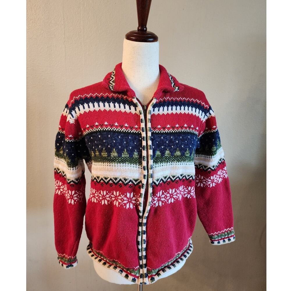 Heirloom Collectibles Holiday Fair Isle Sweater Full Zip 90's SZ Small
